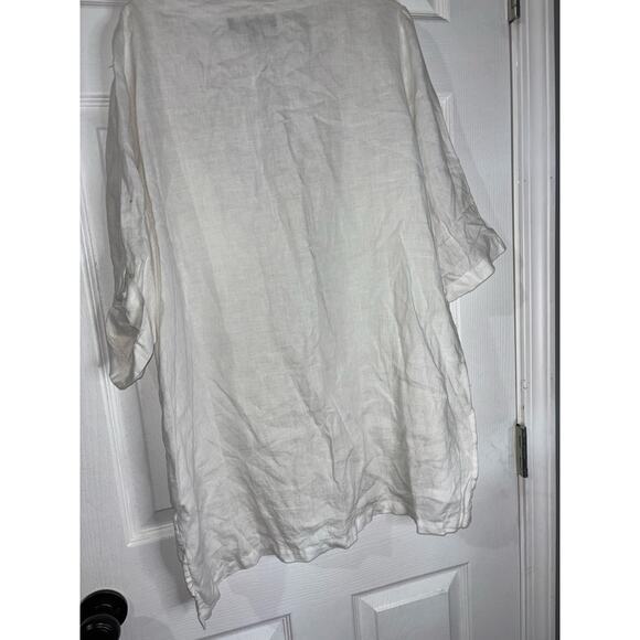 Ellen Tracy Blouse White 100% Linen Pullover Zip Tunic Top - Picture 5 of 7